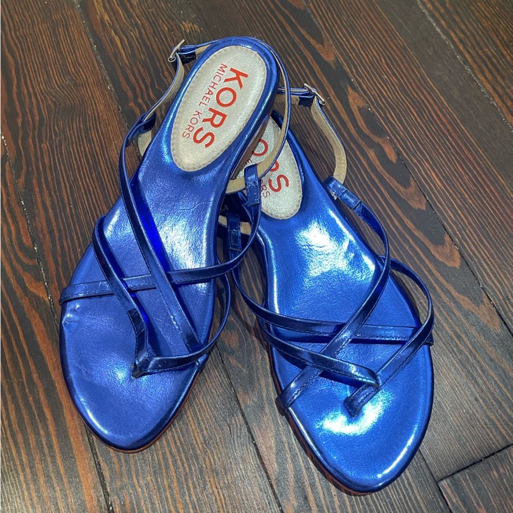 Michael Kors Shiny Blue Strappy Sandals Size 7.5